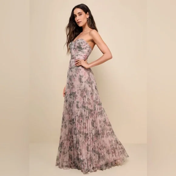 NWOT Lulus Most Beautiful Day Pink Multi Floral Print Organza Maxi Dress - Picture 3 of 10